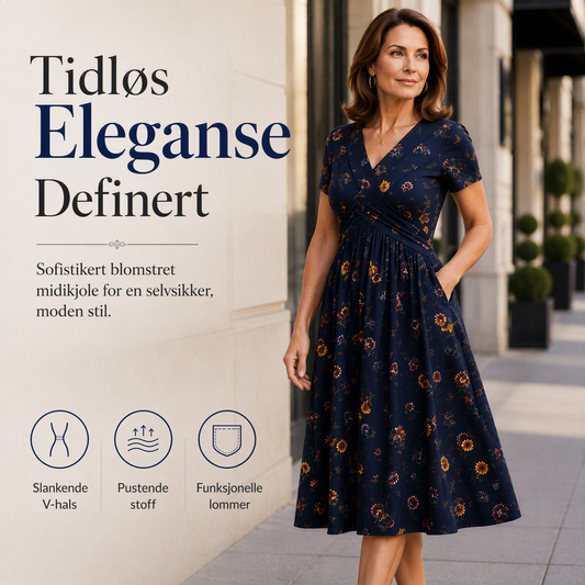 👗 50% RABATT – V-hals midi-kjole med blomstermønster – vridd midje – sidelommer – myk & luftig – avslappet sommerkjole – for en elegant og selvsikker stil