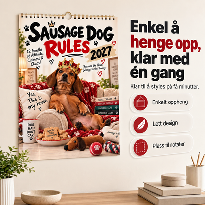 🔥 50 % RABATT 🐶Dachs bordkalender 2027 – 12 måneder med hundeglede – perfekt på skrivebordet