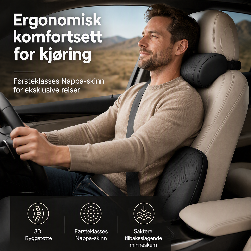 🚗 50% RABATT – Ergonomisk nakkestøtte for bil – memory foam– justerbar – passer de fleste biler – for komfortable bilturer – reduserer kjøretretthet