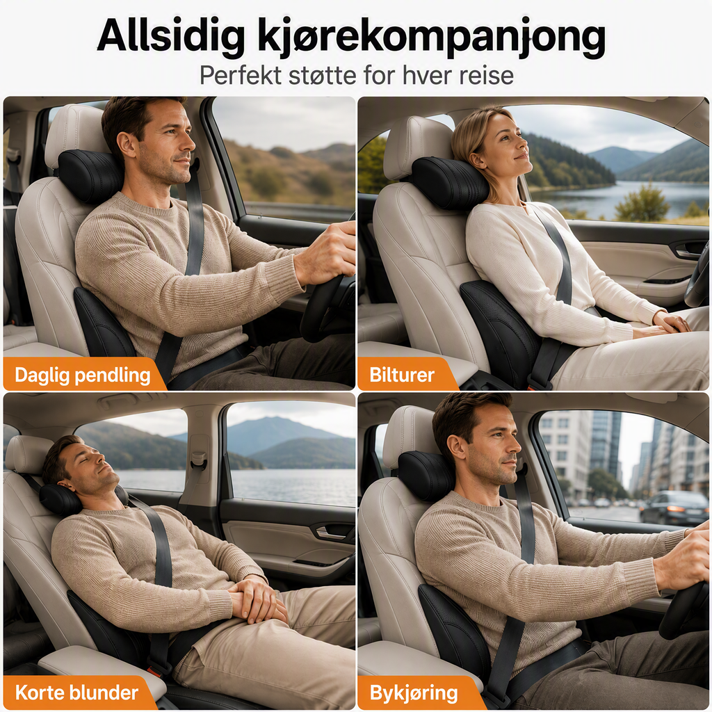 🚗 50% RABATT – Ergonomisk nakkestøtte for bil – memory foam– justerbar – passer de fleste biler – for komfortable bilturer – reduserer kjøretretthet
