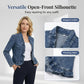 🧥 50 % RABATT NÅ! 🌸 Denimjakke for kvinner med rysjer og åpen front – lett og feminin – allsidig og stilig 👗✨