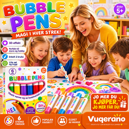 ⏰🔥BEGRENSET TID: bare 99,99 kr!🎨 Bubble Pens – 6 Farger med Varmeaktivert 3D-Effekt