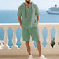 👕 2-delt sommersett med kortermetopp og shorts – kjølende stoff, elastisk linning, dype lommer – for kvinner og menn