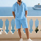 👕 2-delt sommersett med kortermetopp og shorts – kjølende stoff, elastisk linning, dype lommer – for kvinner og menn