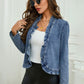 🧥 50 % RABATT NÅ! 🌸 Denimjakke for kvinner med rysjer og åpen front – lett og feminin – allsidig og stilig 👗✨