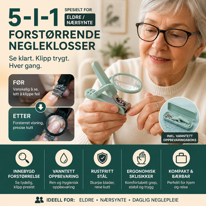 💅🔍 NÅ: Kjøp 1 få 2 gratis – Multifunksjonell negleklipper med forstørrelsesglass – Perfekt for eldre og nærsynte – Presisjon – Rustfrie blader – Ergonomisk grep – Kompakt – For hjem og reiser ✂️🧳✨