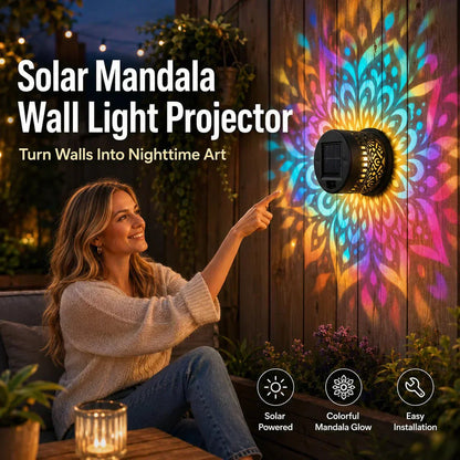🌞 50% RABATT NÅ! 🌀💥 Solar mandala vegglampe – utendørs hagegjerde projektorlampe, patio, ambient dekor