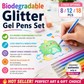 🖊️ Glittergelpenner – 8/12/18 farger, biologisk nedbrytbart glitter, giftfritt blekk. Perfekt til fargelegging og kort! ✨🎨