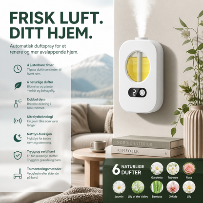 🌿🌸 2026 NYHET: 50 % RABATT – Smart aromadiffuser – Tidsbestemt duftdiffusjon – 8 naturlige dufter – 4 nivåer – Nattlys – For soverom, stue, kontor og bad 🏠✨🛡️