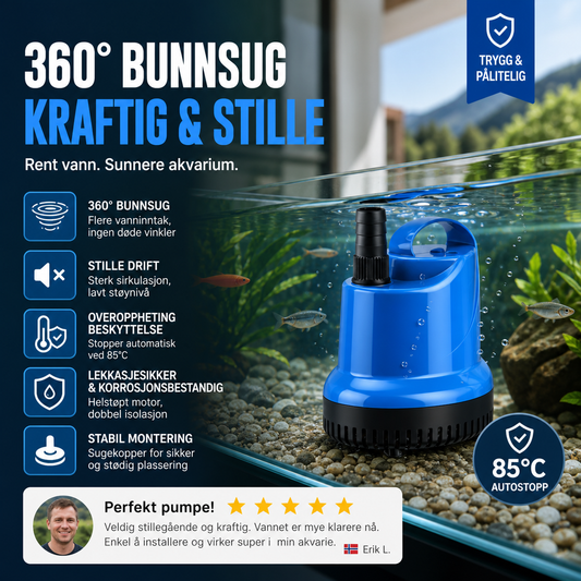 🐠💧 2026 NYHET: 50 % RABATT – 360° bunnsugende vannfilterpumpe – Stillegående – Temperaturkontroll – For akvarium, skilpaddetank og dam 🐢🌊✨