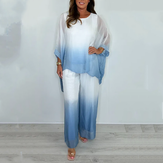 🌸Mesh Mix Dip Dye Løs flytende topp og buksesett