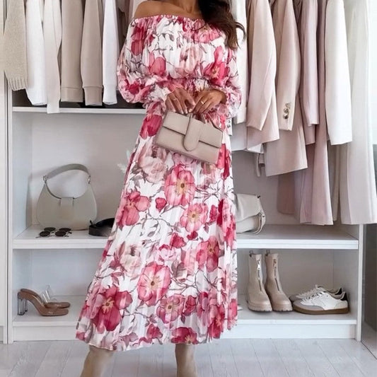 🌷❤️‍🔥Todelt sett med blomstermønster: bluse uten skuldre og maxiskjørt