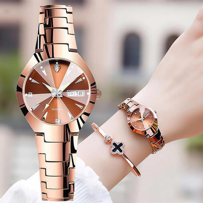 ⌚ 50% RABATT – Elegant dameklokke – flerflateskjæring – minimalistisk design – kalendervindu – vanntett – ripebestandig – perfekt gave