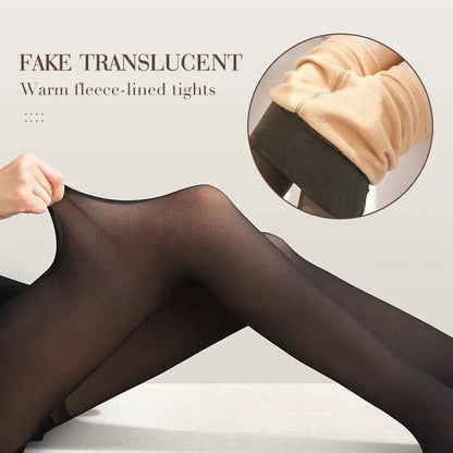 🔥Faux Sheer Elastisk Tights med varmt plysjfôr