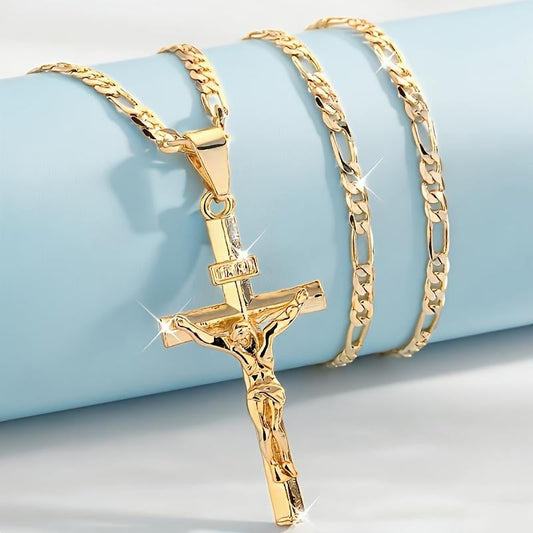 ✨ Gullkorshalskjede – Detaljert INRI-motiv, justerbar figarokjede og glitrende finish 💛