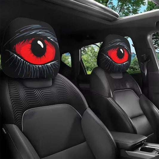 👁️‍🗨️🚗 Devil's Eye bil nakkestøttetrekk – unikt gotisk design – tøyelig strekkstoff – enkelt å montere og vaske
