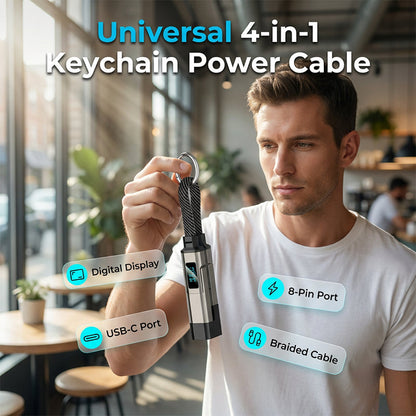 🔌🔑 2026 NYHET: 50 % RABATT – 4-i-1 nøkkelringladekabel – Universell – Flettet nylon – Digital skjerm – Bærbar – For telefon, nettbrett og mer 📱⚡✨