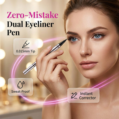 ✍️ 50% RABATT – Zero-Mistake dobbel eyeliner penn – 0.015mm ultrafin spiss – innebygd corrector – vanntett & svettebestandig