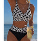 👙 50% RABATT + GRATIS HALSJEDE – Geometrisk print bikini – V-hals – høy midje – elastisk & pustende – perfekt til stranden