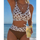 👙 50% RABATT + GRATIS HALSJEDE – Geometrisk print bikini – V-hals – høy midje – elastisk & pustende – perfekt til stranden