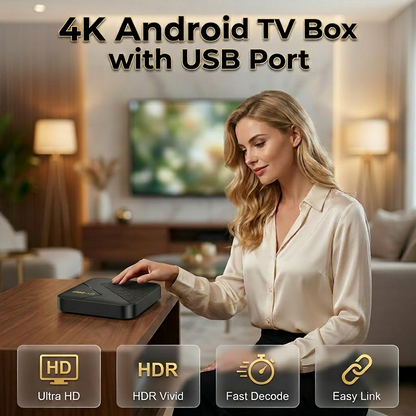 📺 50% RABATT – 4K Android TV-boks med USB-port – HDR – trådløs tilkobling – jevn spillytelse – intelligent kjøling – for streaming og gaming