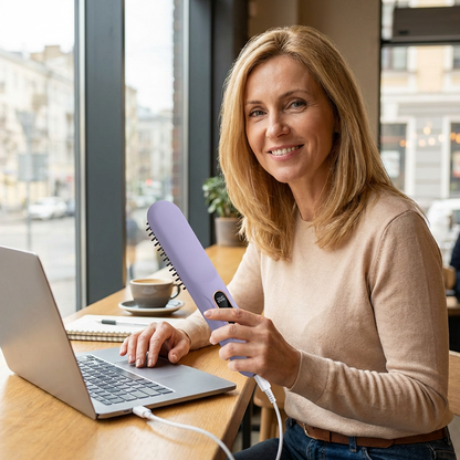💇‍♀️50% RABATT – Trådløs hårrettingskam – 30 sekunders oppvarming – 3 temperaturer – negative ioner – anti-scald – bærbar