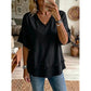 👚 50% RABATT – Stilig V-hals topp – løs passform – frynsede kanter – pustende stoff – allsidig – for sommer og hverdag