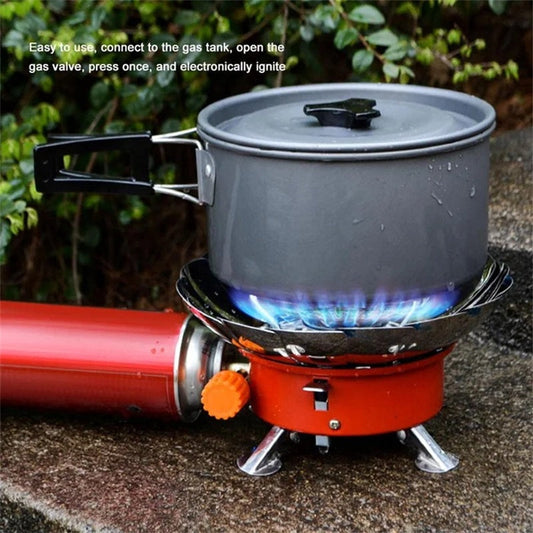🏕️ 50% RABATT – Bærbar campinggasskomfyr – 3900W – kompatibel med 3 gasstyper – piezo tenning – vindbestandig – med adaptere