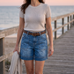 👖 50% RABATT – Stretchbare bermuda-jeans – premium denim med stretch – cargo-lommer – middels høy midje – flatterende passform – for en aktiv hverdag