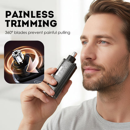 ✂️ 50% RABATT – 3-i-1 nese- & øretrimmer – 360° roterende knivblad – stille motor – IPX7 vanntett – LED-display – lang batterilevetid – for nese, ører og øyenbryn