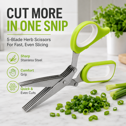 🌿 50% RABATT – 5-blads urteklipper – klipp urter 5 ganger raskere – skarpt rustfritt stål – ergonomisk – allsidig – oppvaskmaskinsikker – for kjøkken og hage