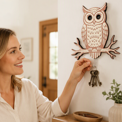 🦉 50% RABATT – Interaktiv ugle nøkkelholder – bevegelige øyne – plassbesparende – eksklusivt trykk – slitesterkt tre – enkel montering – for gang, stue og kontor