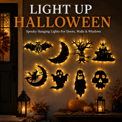 👻 50% RABATT – Halloween-lys med silhuettmønster – varm glød – enkel henging – for innendørs og utendørs – skaper skummel atmosfære – for vegger, dører og vinduer