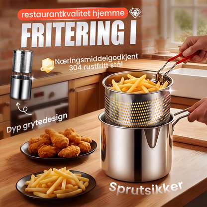 🛡️ 50% RABATT – Fritøse i 304 rustfritt stål – dypere design – helletut – oljefilter – for pommes frites, kylling, reker og tempura – kompatibel med alle komfyrer