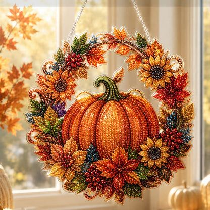 🍂 50% RABATT – Diamantmalingssett med høstkrans – akrylbase – ferdige hull – perler og verktøy inkludert – for Halloween og Thanksgiving – allsidig dekor