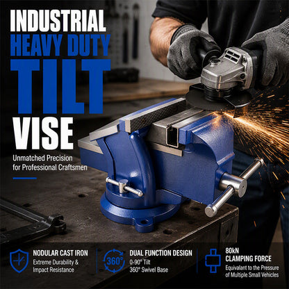 🔧⚙️ 2026 NYHET: 50 % RABATT – Industriell kraftig skrustikke med vipp – 80 kN spennkraft – 360° rotasjon – 90° vipp – Herdet støpejern – For presist og sikkert håndverk 🛠️💪✨