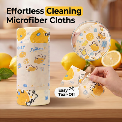 🧼 50% RABATT – Trykte mikrofiberkluter – riv av – ultra absorberende – for flere overflater – gjenbrukbare – søte sitron- og kattemotiver – for effektiv kjøkkenrengjøring