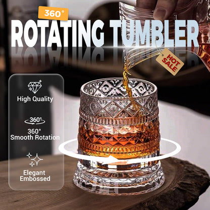 🥃 50% RABATT – 360° roterende whiskeyglass – stabil base – pregede mønstre – premium matvaregodkjent glass – allsidig bruk