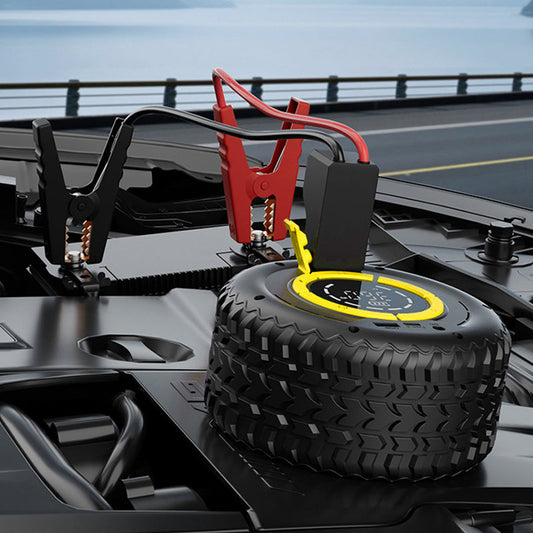 🚗 50% RABATT – Nødstart og dekkpumper i ett – 23L/min luftstrøm – 8000mAh batteri – digitalt display – automatisk avstengning – LED SOS-lys – for bensin og diesel