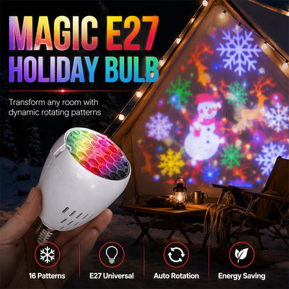 🎄 50% RABATT – Magic E27 juleprojeksjonspære – 16 fortryllende mønstre – energisparende LED – varmebestandig – allsidig festdekor – for jul og høytider