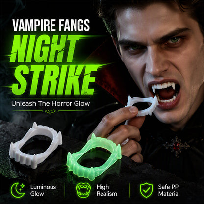 🧛‍♂️✨ NÅ: Kjøp én, få én gratis– Selvlysende vampyrtenner – Lyser i mørket – 2 varianter – Perfekt til Halloween, cosplay og fest – Skap en skummel look på et blunk 🎃🦇🛡️