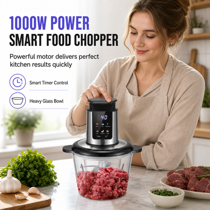 ⚡ 50% RABATT – 3-i-1 kjøkkenprosessor – kverner, pisker og skreller – 1000W motor – digital timer – for kjøtt, grønnsaker og nøtter🥩