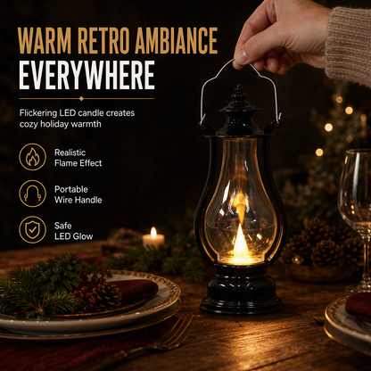 🕯️✨ NÅ: 50 % RABATT i en begrenset periode – Retro vintage-lykt med flakkende LED-lys – Trygg og bærbar stearinlyseffekt – Ingen voks, varme eller røyk – Robust og elegant – Til hjem og fest 🏡🛡️