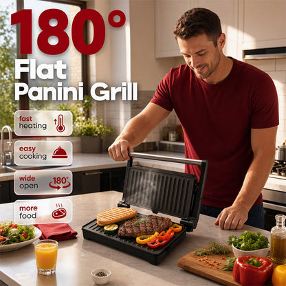 🔥 50% RABATT – Panini-grill med 180° åpning – sprø steking og jevn grilling – rask oppvarming – for smørbrød, biff og grønnsaker🥪