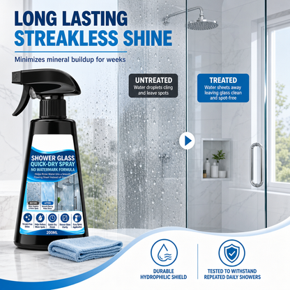 💧 50% RABATT – Vannavvisende glasspray – rasktørkende – blokkerer vannmerker og kalk – hydrofil beskyttelse – for bad, speil og vinduer