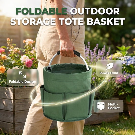 🧺✨ NÅ: 50 % RABATT I EN BEGRENSET PERIODE – Sammenleggbar oppbevaringskurv til utendørs bruk – Flere lommer – Slitesterkt kvalitetsmateriale – Plassbesparende – Til hage, piknik og reise 🛡️🌿