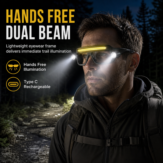 🔦✨ NÅ: 50 % RABATT i en begrenset periode – Håndfri hodelykt med to lysstråler – Hold hendene frie – Kan brukes med briller – Vidvinkelbelysning – Vanntett – 5 lysmoduser – For friluftseventyr 🏕️🛡️