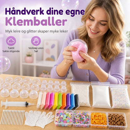 🔥 NÅ: 50 % RABATT I EN BEGRENSET PERIODE – Lag dine egne klemballer – Fargerik leire + glitrende fyll – Taktil lek – Lekkasjesikkert design 🎨✨🛡️